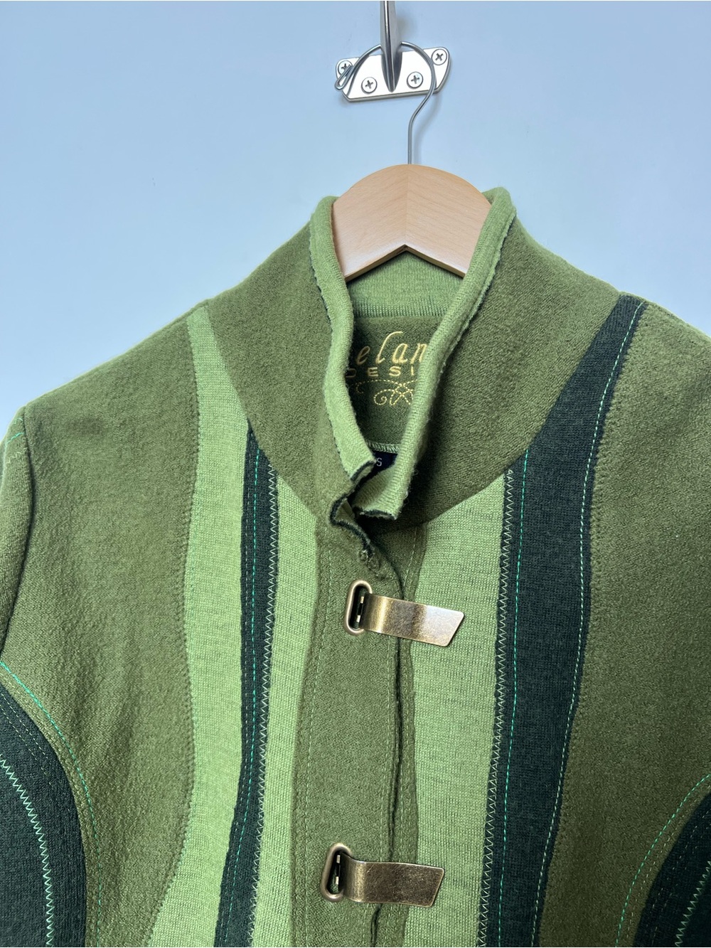 Icelandic Design 100% Wool Jacket Small Green Lagenlook Toggle Art to Wear Rare - Picture 6 of 13